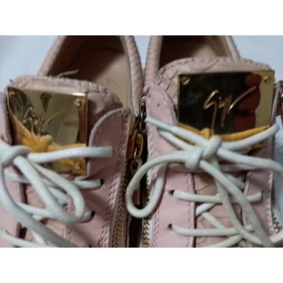 Giuseppe Zanotti Pink Leather Lace Up Sneakers Embossed Reptile Print, W Size 37 - Picture 3 of 10